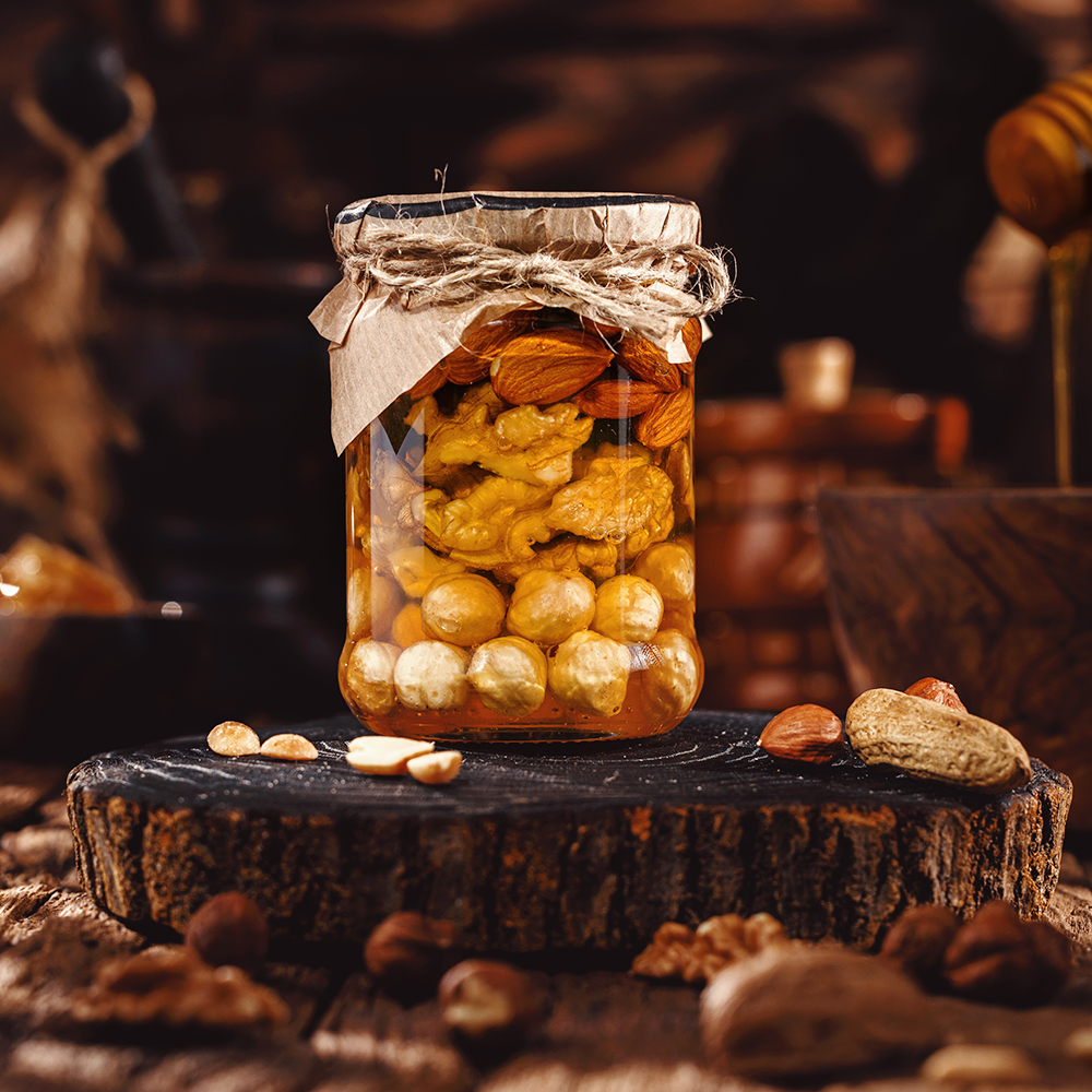Honey with different types of nuts